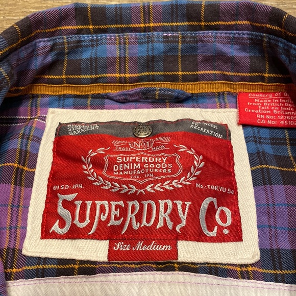 SOLD! SuperDry Co Purple & Blue Plaid Checkered Button Shirt w/Roll-Up Sleeves - Picture 11 of 11